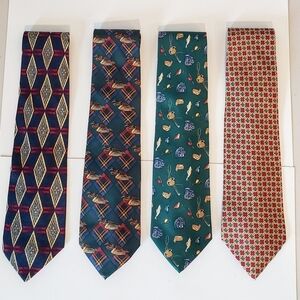 The Common Market Lot of 4 Ties Fishing Ducks Hunting Crosses & Diamonds